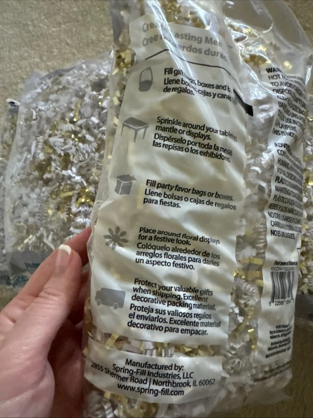 8 bags of White and Gold Paper Shred Filler - 3 oz each